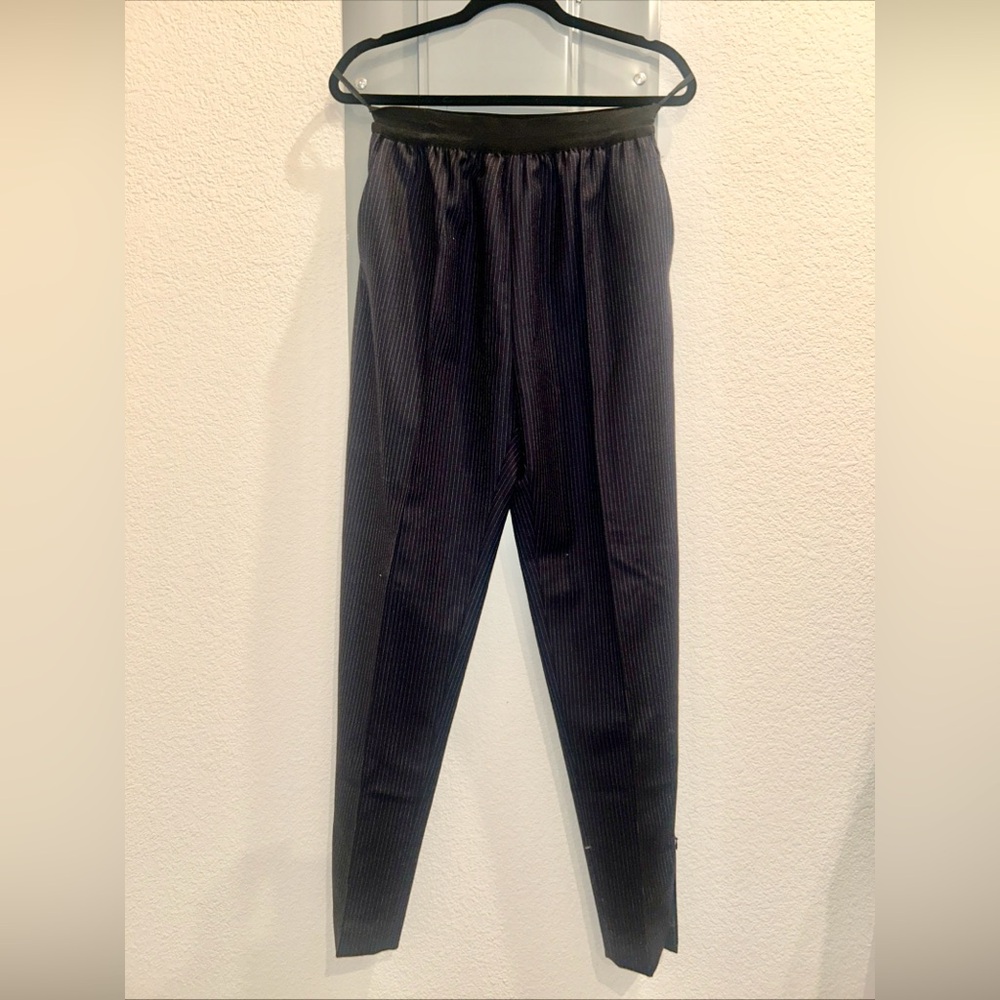 CELINE straight Wool Tapper Pants Zipper navy Cream Stripe Pockets Sz 36 Small